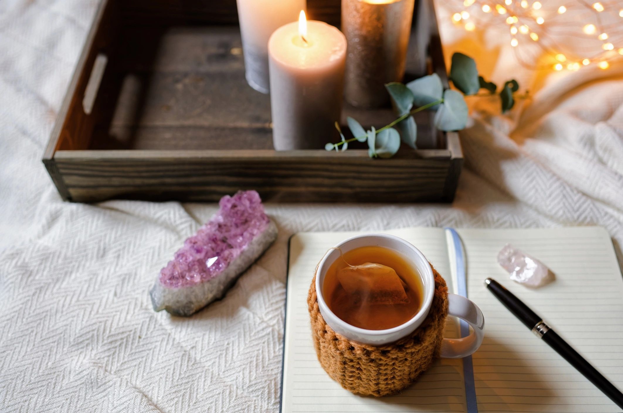 Journal and tea in a peaceful setting